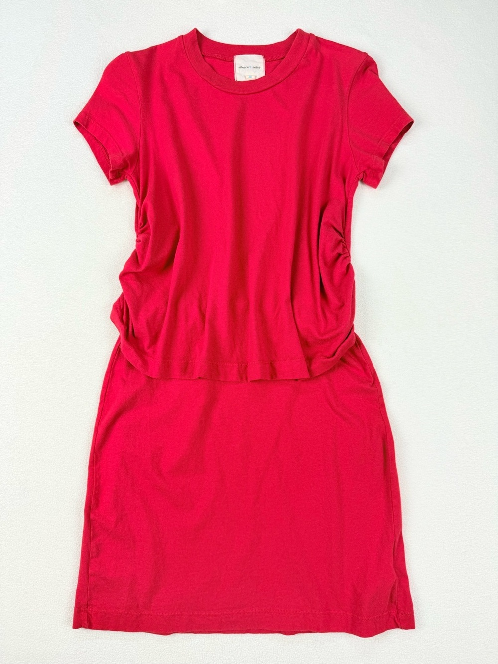 Silence + Noise Red T-shirt Mini Dress 100% Cotton Side Ruched Bodycon
